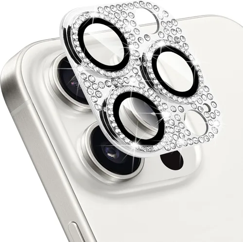 Vista 9 de Protector de lente de cámara para iPhone 13 & iPhone 13 Mini, brillante con diamantes de imitación 3D con purpurina, cubierta de cámara de vidrio