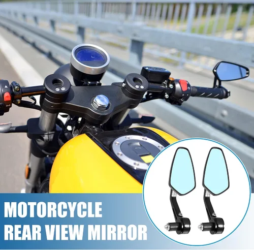 Vista 2 de Espejo retrovisor universal para manillar de motocicleta, retrovisor, antirreflejos, lente azul, negro, 1 par