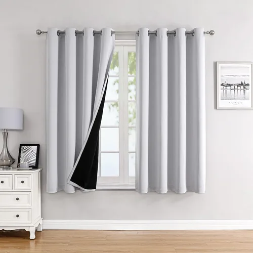 Vista 42 de ChrisDowa Cortinas 100% opacas de 63 pulgadas de largo para dormitorio con forro negro, 2 capas gruesas totalmente opacas con aislamiento térmico