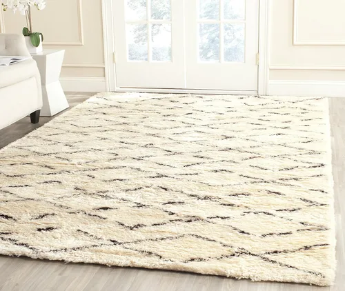 Vista 8 de SAFAVIEH Casablanca Collection - Alfombra de área de 9 x 12 pies, marfil y marrón, hecha a mano de lana marroquí boho neozelandesa, 1 pulgada