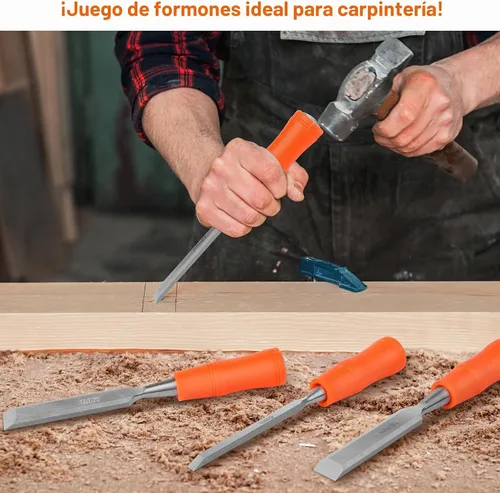 Vista 6 de Juego de 4 cinceles de madera para carpintería, cinceles de madera para carpintería con extremo de martillo de acero, herramientas de madera, juego