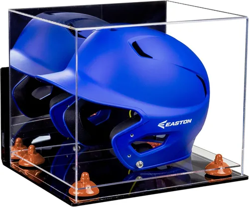Vista 153 de Better Display Cases Vitrina acrílica para casco de bateo de béisbol con espejo, elevadores rosados, montaje en pared y base de espejo (V22/A012)