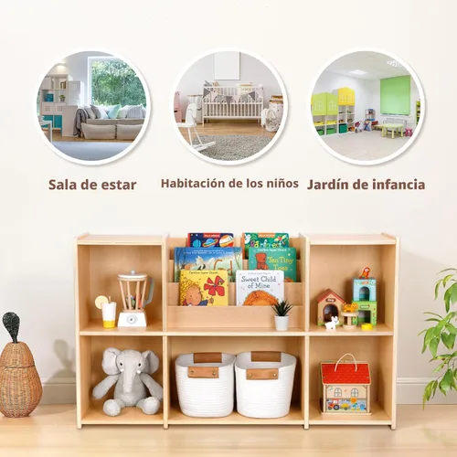 Vista 8 de OOOK Estantería Montessori y Organizador de Almacenamiento para Juguetes, Estantería Horizontal de 2 Niveles, Gabinete de Almacenamiento