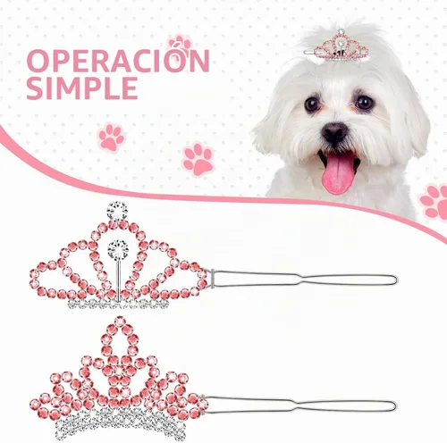 Vista 3 de MTLEE Accesorios para el cabello con diamantes de imitación de cristal, 2 pinzas de tiara para perros, niñas y disfraces de aseo de mascotas (rosa)