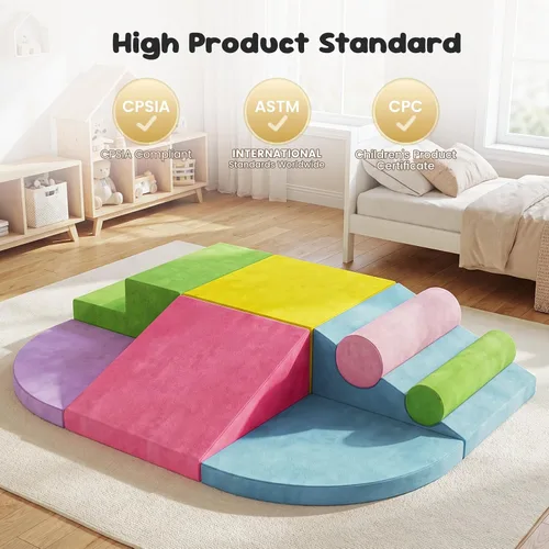 Vista 2 de Teckid Juguetes de escalada para niños pequeños, juego de 8 piezas de bloques de espuma suave para interiores, gateo seguro, escalada