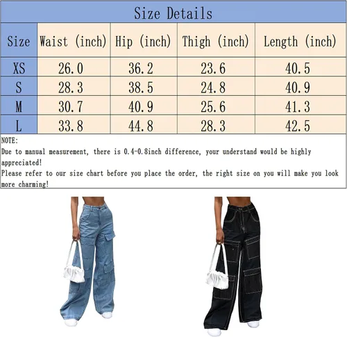 Vista 3 de Jeans holgados de cintura alta para mujer, con bolsillo con solapa, ajuste relajado, pierna ancha recta Y2K, jeans cargo de moda