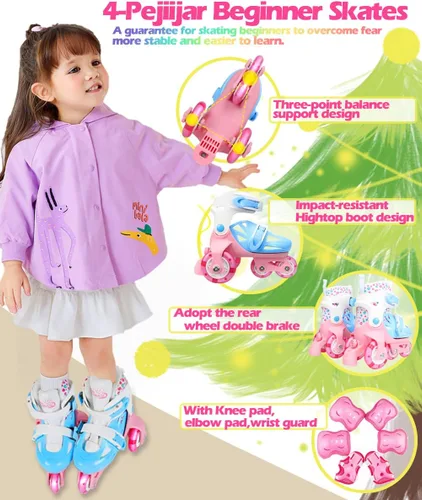 Vista 2 de Kids Quad Roller Skate,Roller Skates for Girls Boys,3-Point Balance Roller Shoes for Beginners