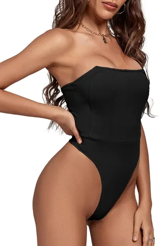 Vista 3 de LYANER Corsé sin tirantes para mujer, sexy, sin mangas, leotardo
