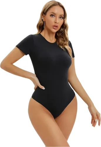 Vista 4 de SHAPERX Body tipo body Hugging para mujer, suave cuello redondo, traje de tanga