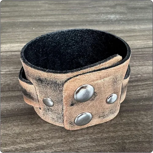 Vista 5 de Pulseras de cuero anchas punk vintage