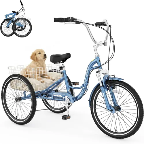 Vista 7 de MOPHOTO Triciclo plegable para adultos, 7 velocidades, 20/24/26 pulgadas, bicicleta de 3 ruedas para personas mayores, mujeres y hombres, bicicleta