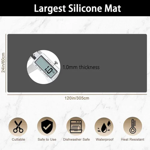 Vista 2 de Tapete de silicona súper grande, 120 x 24 pulgadas, tapete de silicona para encimera de cocina, tapete antideslizante resistente al calor, tapete
