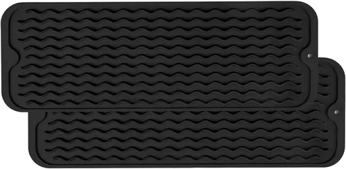 Vista 21 de ZLR 2 bandejas de silicona para fregadero (6 x 12 pulgadas/6.024 x 12.008 in) - Soporte estrecho para esponja para encimera de cocina - Tapete Negro