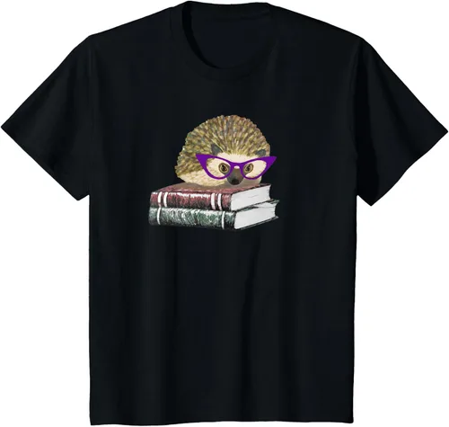 Vista 18 de Adorable erizo libro NERD playera de manga corta, Marino Negro