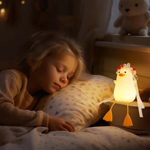 Vista 2 de Benson Luz Nocturna de Pato Novia - Lámpara de Pato Linda con Tocado de Flores, Luz Cálida Regulable y Temporizador para Habitación, Cumpleaños