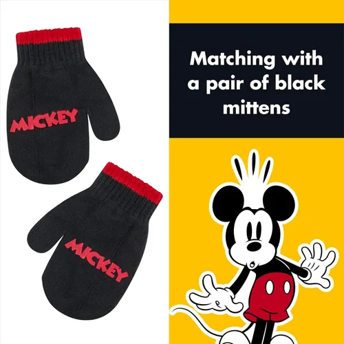 Vista 4 de Disney Conjunto de gorro y manoplas de invierno para niños, gorro de Mickey Mouse para niños de 2 a 4 años Negro