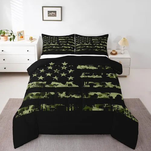 Vista 33 de Erosebridal Juego de edredón de bandera estadounidense tamaño individual para niños y adolescentes, juego de ropa de cama de camuflaje, edredón