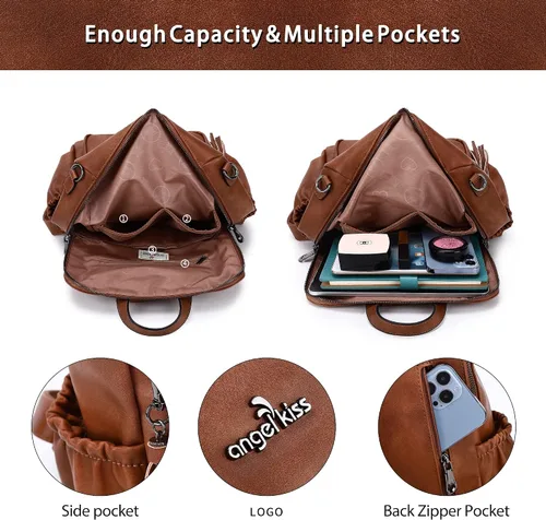 Vista 76 de Bolsos mochila monedero de piel sintética para mujer, bolsas con zíper, mochilas de hombro casuales