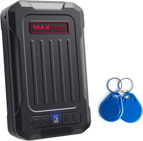 Vista 9 de MAXSafes - Caja fuerte portátil para pistolas con huellas dactilares, caja fuerte para armas con llaves, acceso rápido, biométrica inteligente