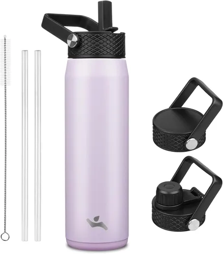 Vista 86 de Konokyo - Botella de agua aislada de 18 onzas, botellas deportivas de acero inoxidable con 3 tapas, verde militar
