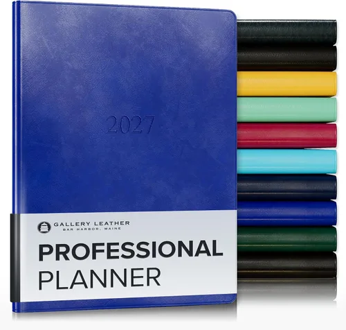 Vista 30 de Gallery Leather Professional Weekly Monthly Planner 2027, Elegantly Bound Calendar Planner and Notebook with Stylish Gold-Gilded Page Edges, 12