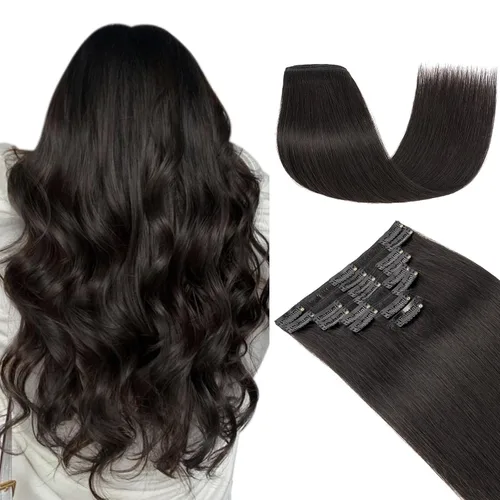 Vista 44 de Extensiones de cabello con clip, cabello humano Remy, extensiones de cabello largo lacio de una pieza con 5 clips, con gancho para colgar