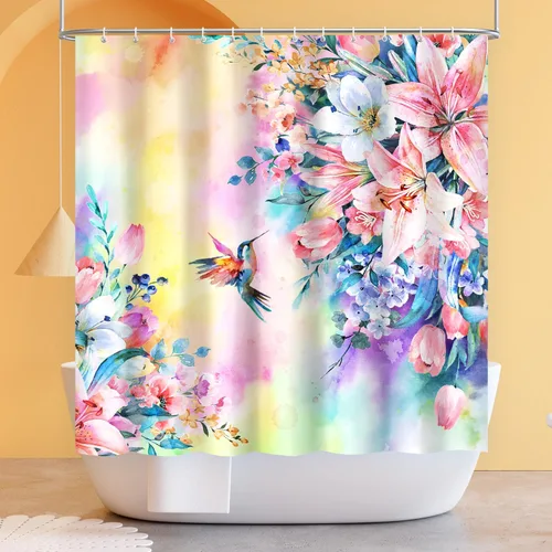 Vista 9 de Vimorco Cortinas de ducha, cortina floral para baño con 12 ganchos, tela de poliéster decorativa para el hogar, lavable a máquina, accesorios
