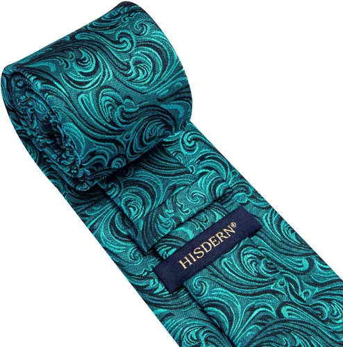 Vista 203 de HISDERN Corbatas para hombre, corbata de cachemira y bolsillo cuadrado tejido clásico floral para hombre, corbata de fiesta de boda