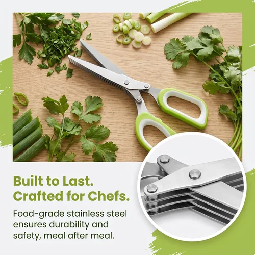 Vista 2 de 5 Blade Herb Scissors with Cleaning Comb, Thickened Stainless Steel Kitchen Herb Shears for Fresh Herbs, Green Onions and Seaweed (3PCS)