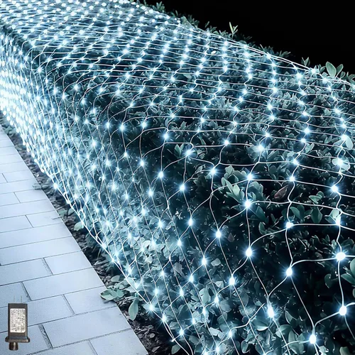 Vista 27 de LitHome - Red de luces de Navidad de 14.8 pies x 5 pies, luces de malla para exteriores conectables 8 Modes 300 LED Warm White Net Light Green