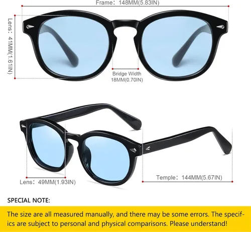 Vista 5 de LIXX Gafas de sol ovaladas retro para hombres y mujeres, marco redondo ['Lente azul']