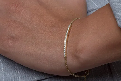Vista 4 de Elegante joyero Pulsera de barra de declaración para mujer con diamantes en oro macizo 9k, 14k y 18k, pulsera de barra de diamantes