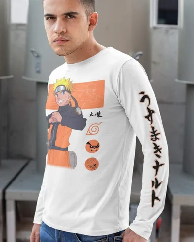 Vista 5 de Ripple Junction Naruto Shippuden Naruto Block Symbols Anime Adulto Unisex Camiseta de manga larga con licencia oficial, talla única