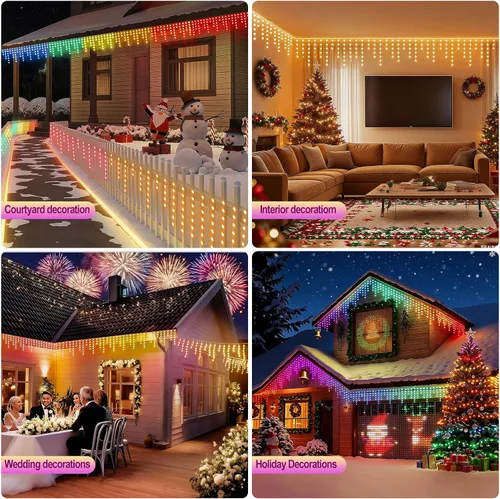 Vista 7 de AHAWILL - Luces de carámbano para exteriores, luces de Navidad al aire libre de 33 pies con 255 LED regulables, IP65 impermeables, luces de cadena