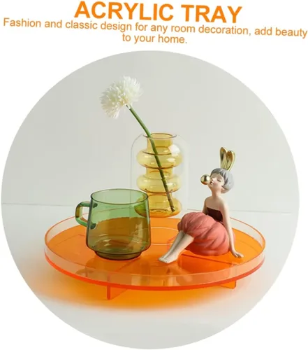 Vista 6 de Bandeja de exhibición de joyas de acrílico naranja, 7" redonda, 4 compartimentos