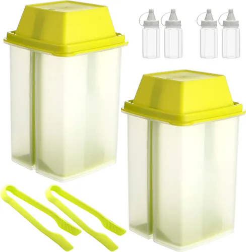 Vista 9 de Contenedor de pepinillos con colador, 2 recipientes de jalapeño de 40.5 onzas con pinzas, 4 botellas de salsa, tarro grande de plástico para Azul