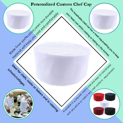 Vista 4 de Personalizado personalizado Chefs Sombrero de malla transpirable Top Skull Cap Baker Cocina Cocina Chef Cap