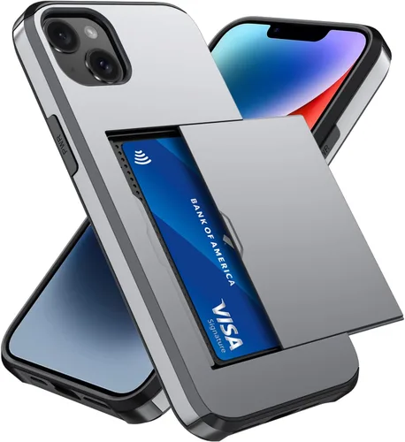 Vista 80 de Qinmay Funda compatible con iPhone 7 Plus/8 Plus con tarjetero, doble capa a prueba de golpes, funda protectora resistente con ranura oculta Negro