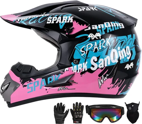 Vista 11 de Youth Kids Motocross Helmet, DOT Certified,ATV Dirt Bike Motorcycle, BMX 4-Wheeler Off-Road Mountain Bike,W/Gloves Goggles Mask
