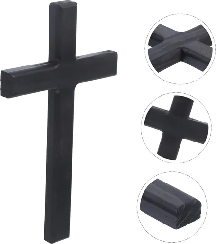 Vista 7 de IMIKEYA Adornos de cruz negra decoración negra decoración de cruz colgante de pared crucifijo para colgar en la puerta, decoración de escritorio