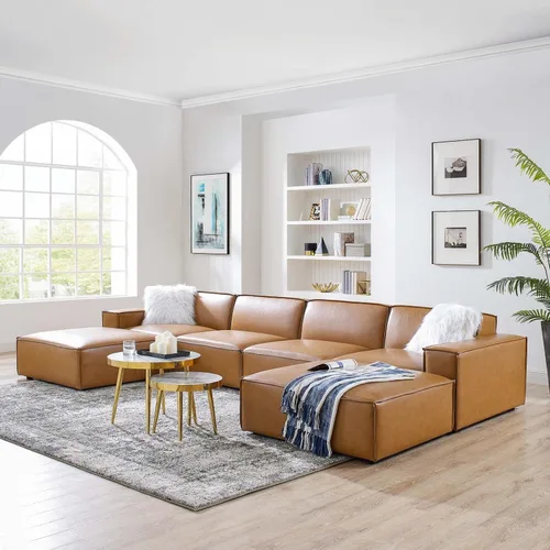 Vista 2 de Modway Restore - Sofá seccional de cuero vegano de 6 piezas en color marrón