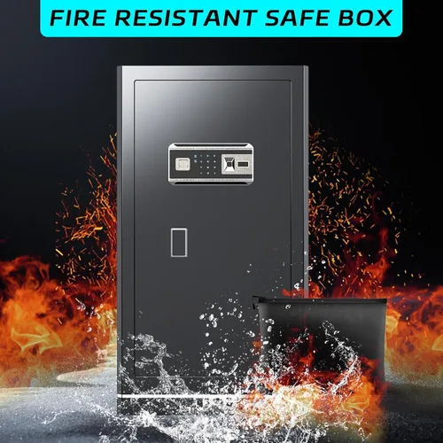 Vista 2 de Caja de seguridad biométrica de 6.5 pies cúbicos, caja de seguridad para el hogar con bolsa a prueba de fuego e impermeable, caja de seguridad
