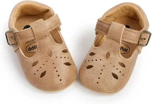 Vista 4 de SOFMUO Zapatos deportivos de cuero con cordones para bebés, niños y niñas, suela de goma suave, mocasines Oxford para recién nacidos