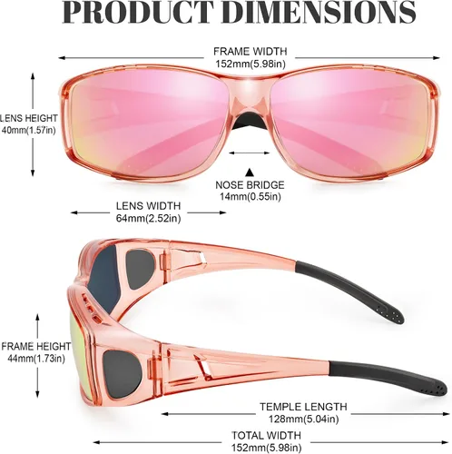 Vista 60 de Polarized Sunglasses Fit Over Glasses for Women Men with UV400 Protection Over Wrap Around Sun Glasses