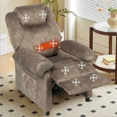 Vista 6 de Silla reclinable de masaje con calor, sillas reclinables de tela con relleno con calefacción, sillón reclinable pequeño para sala de estar