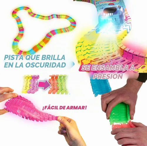 Vista 4 de Mindscope Twister Tracks Neon Glow in the Dark 221 piezas (11 pies) de la serie de emergencia flexible de montaje
