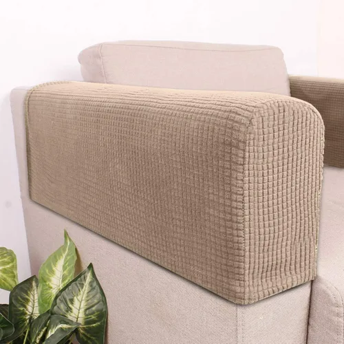 Vista 5 de SEWACC Fundas elásticas para reposabrazos de sofá, fundas antideslizantes para sillón, protectores de brazos para sillas, sofá (color café claro)