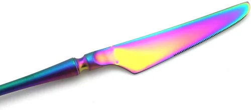 Vista 8 de JASHII Juego de cubiertos de lujo Rainbow mate, 6 piezas de cubiertos de acero inoxidable 18/10, juego de vajilla de vajilla de vajilla de platos
