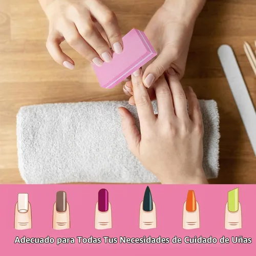 Vista 2 de Juego de pulidor de uñas profesional rosa, 30 piezas, uñas acrílicas y naturales, bloques de tampón de grano 100/180