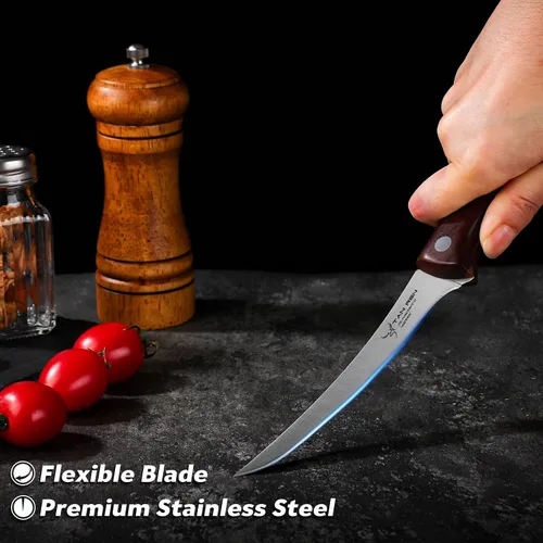 Vista 3 de TAN REN Cuchillo deshuesador para cortar carne, cuchillo de corte de pechuga de 5 pulgadas con funda
